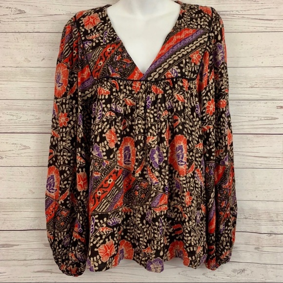 Zara Trafaluc floral long sleeve boho peasant top - Picture 1 of 5
